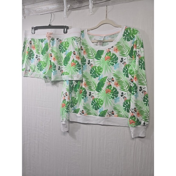 Disney Mickey & Minnie Mouse Tropical Shirt Shorts‎ Pajama Pjs Lounge Women's XL - Picture 1 of 14